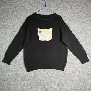 YWFG Sweater Adult Unisex‎ M Dog Heavy Weight Knit Pullover Black Embroidered
